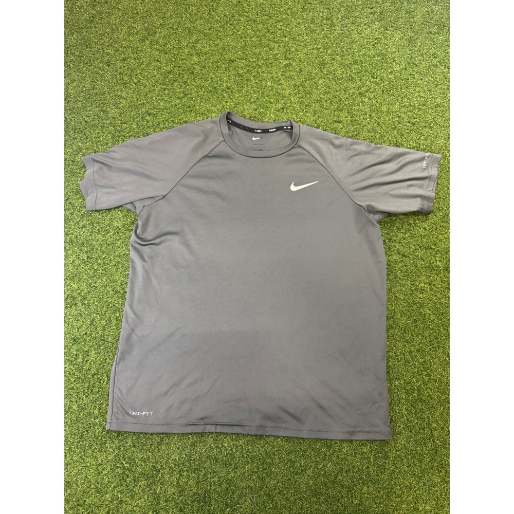 Nike Swim Dri-FIT Rash Guard Shirt Mens Medium Gray UPF 40+ Short Sleeve Tee